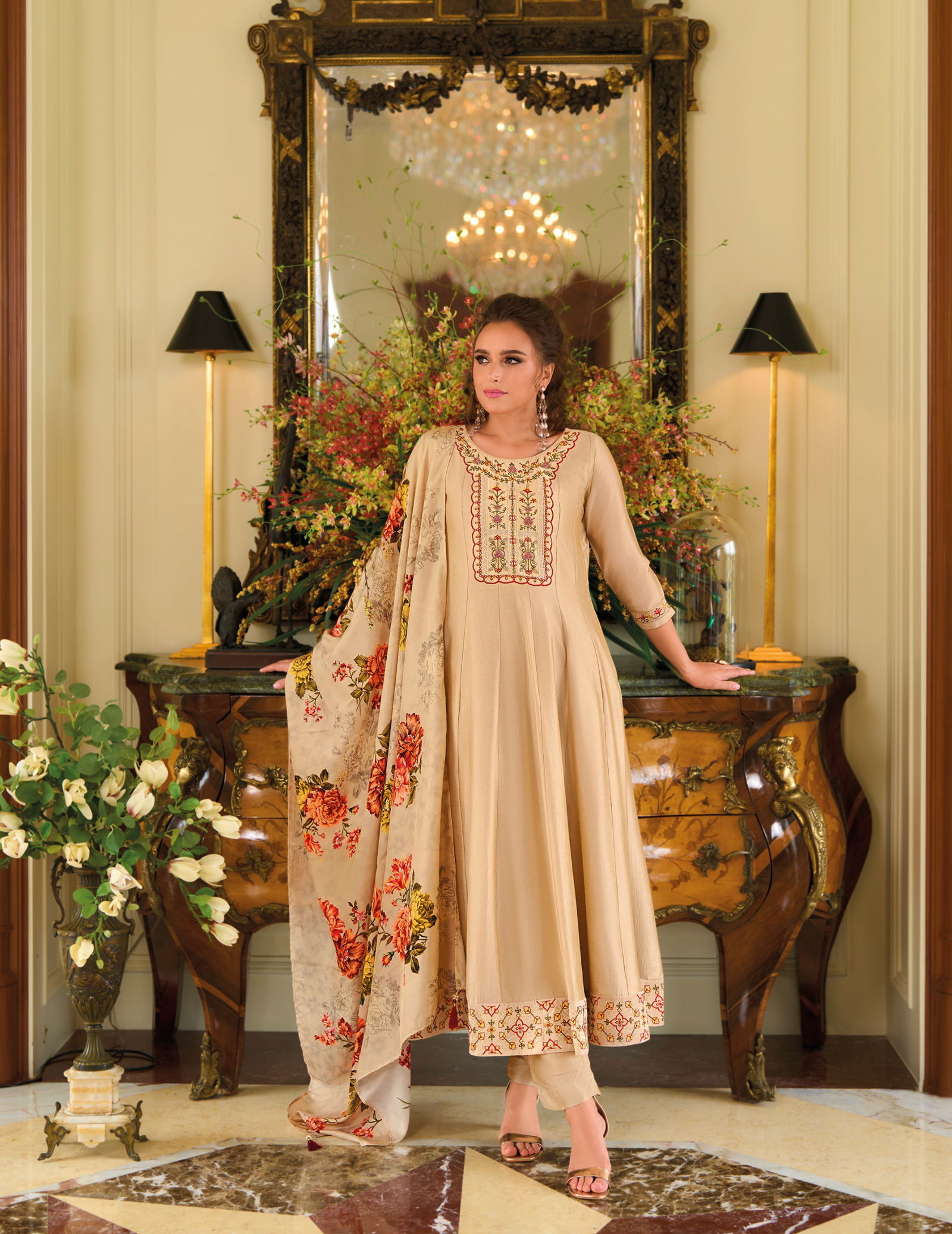 Begum Jaan By Lily And Lali Vichitra Silk Anarkali Kurti With Bottom Dupatta Wholesale Online